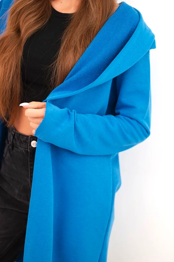 Women's cotton hoodie with an elongated front cornflower blue