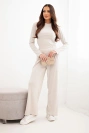 Women's viscose set with a blouse and wide-leg trousers light beige