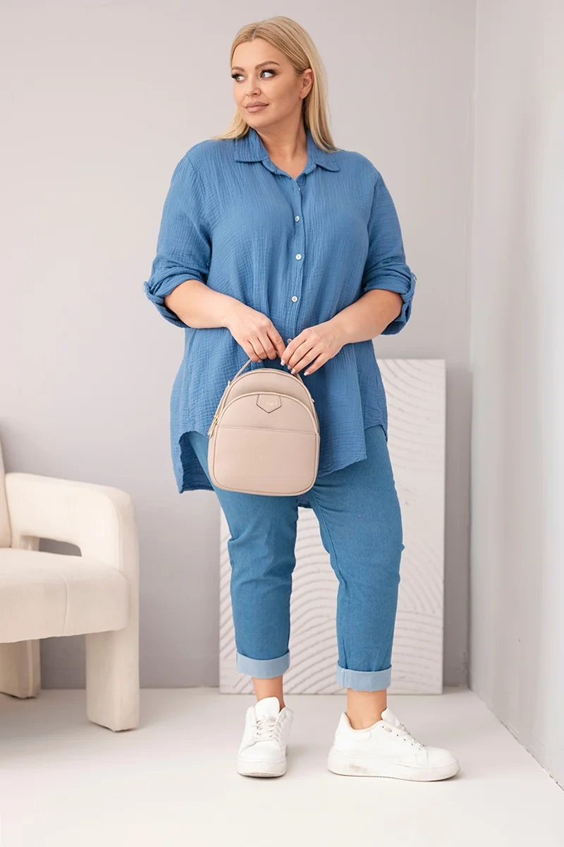 Koszula bawełniana muślinowa Plus Size jeansowa
