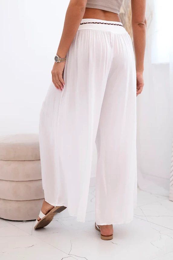 Damenhose aus Viskose mit weitem Bein weiß