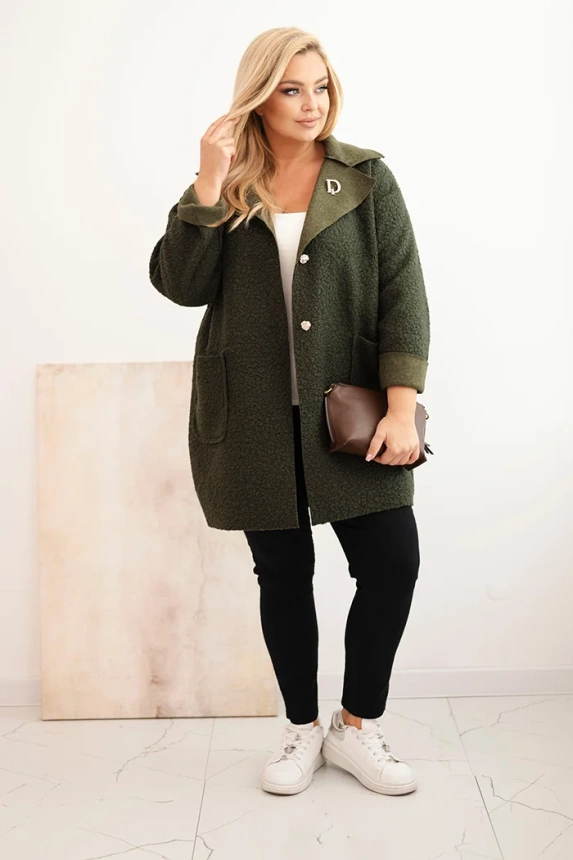 Plus Size women's coat with wool and pockets shearling khaki