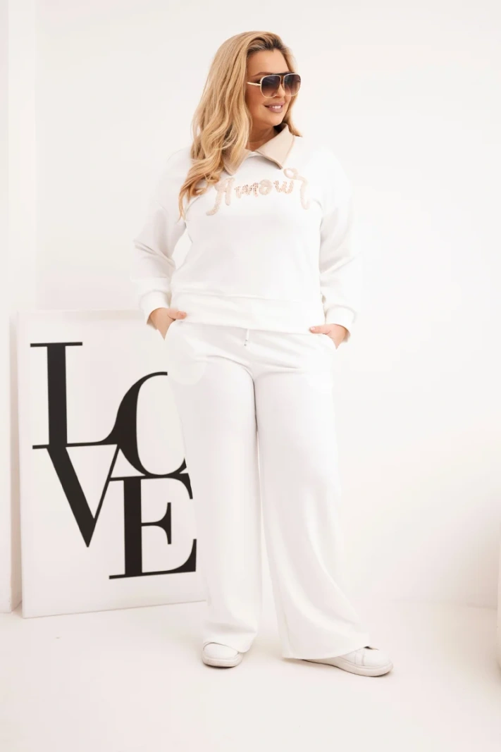 Women's Plus Size butter set with wide legs and collar white