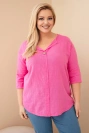 Dámská bavlněná halenka Plus Size s výstřihem na knoflíky růžová