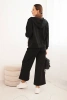 Women's set with wide leg pants and zip-up sweatshirt black
