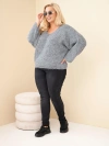 Damenpullover Plus Size mit V-Ausschnitt und weitem Ärmel grau