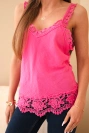 Women's cotton blouse with lace trim pink