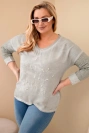 Dámska blúzka Plus Size s nápisom a perlami, khaki