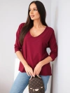 Damen Baumwollbluse Oversize mit V-Ausschnitt und verlängertem Rückenteil bordeaux