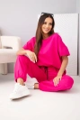 Damen-Set aus Baumwolle mit Kurzarmbluse und Jogginghose fuchsia