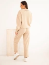Women's set made of viscose corduroy with a jacket and trousers with a belt beige