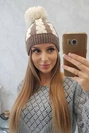Dámská čepice s bambulí Rozalia K323 ecru+mocca 
