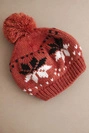 Women's winter wool hat with snowflake pattern and pom-pom K457 ginger