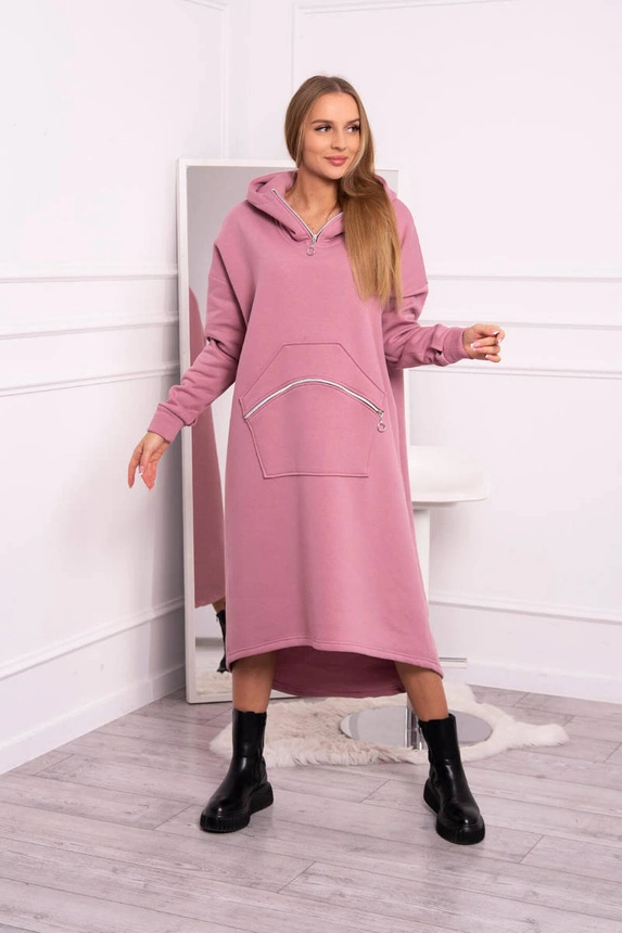 Insulated dress with a hood dark pink