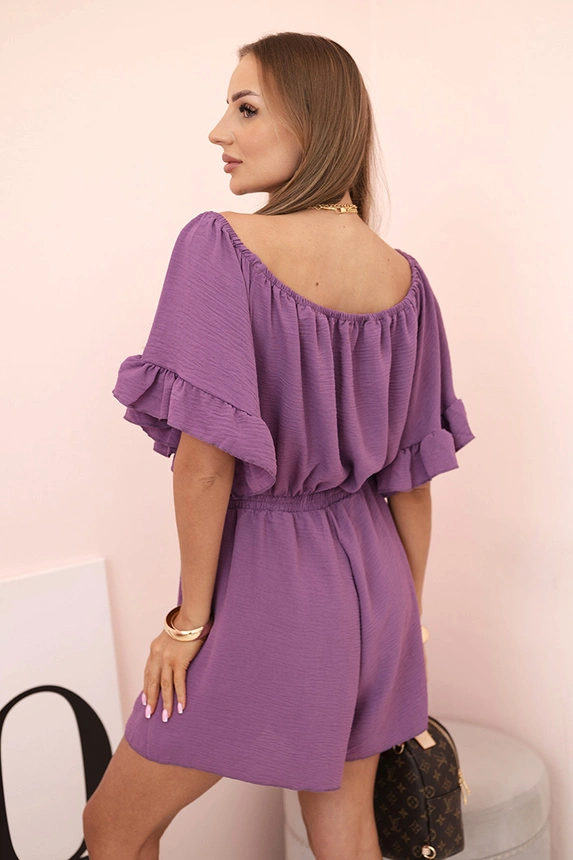 Women's cotton sleeveless jumpsuit with a tie at the waist ecru