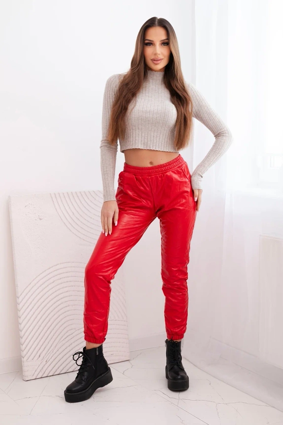 Dvouvrstvé velurové kalhoty červené