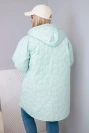 Kurtka damska Plus Size pikowana z kapturem i napisem HOPE jasno miętowa