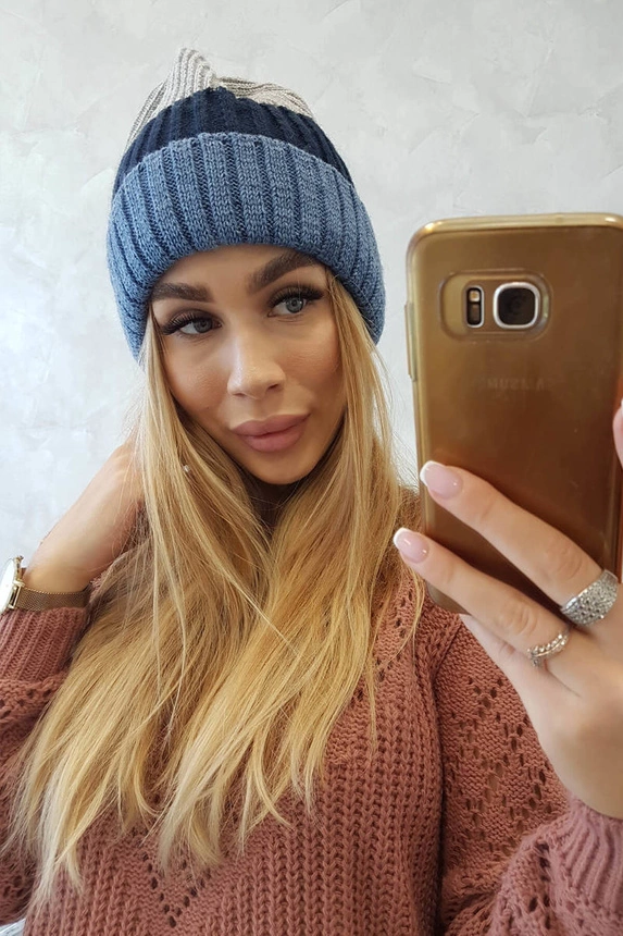 Čapica s fleece Bojana K265 džínsy+námornícka modrá+svetlosivá