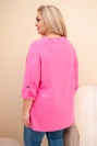 Damenbluse Plus Size aus Baumwolle mit lockerer Passform und Wasserfall-Ausschnitt hellrosa