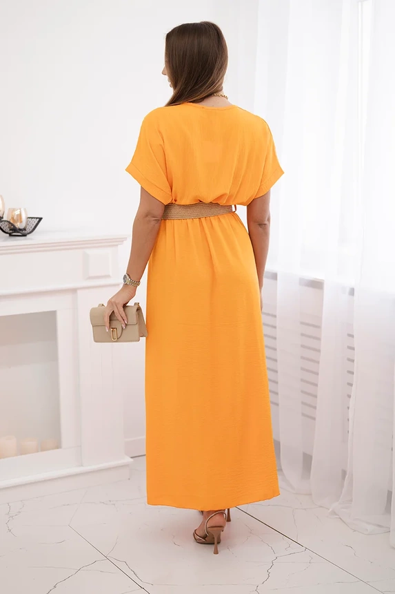 Langes Kleid mit Ziergürtel orange