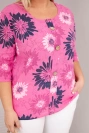 Women's cotton plus-size blouse with short sleeves and buttons pink