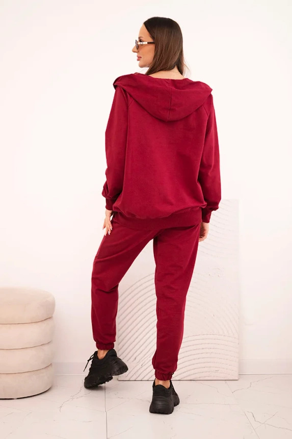 Women's cotton set with a hood and a zipper maroon