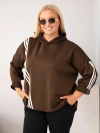 Dámská plus size viskózová mikina s kapucí a ozdobnými pásky hnědá