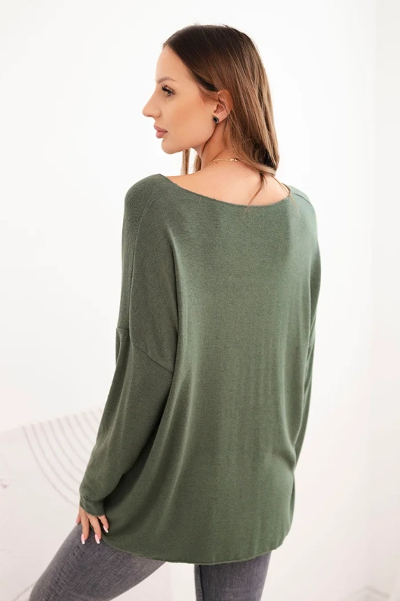 Damenbluse aus Viskose mit langen Ärmeln und goldenem Blumenmuster dunkelkhaki