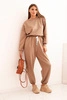 Women's set with a loose sweatshirt and pants with the inscription LOVE camel