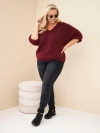 Women's Plus Size sweater with V-neck and wide sleeve burgundy