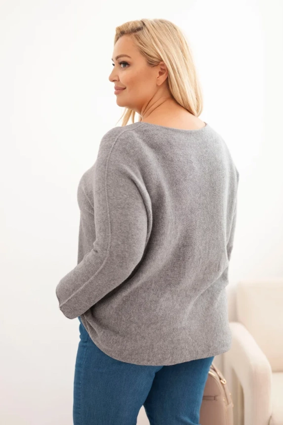 Sweter damski plus size z dekoltem łódką szary