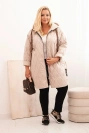 Women's Plus Size quilted jacket with a hood and the inscription HOPE dark beige