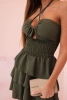 Women's off-the-shoulder dress with frills and ruffles khaki