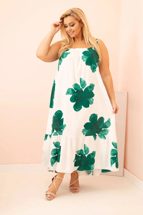 Women's dress with straps, ruffle, and floral print green