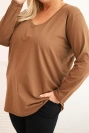Women's Plus Size blouse with a V-neck and long sleeves brown