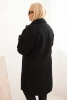 Dámsky kabát Plus Size s vlnou zapínaný na gombíky s vreckami a golierom čierny