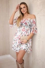 Off-the-shoulder dress with a flower pattern ecru