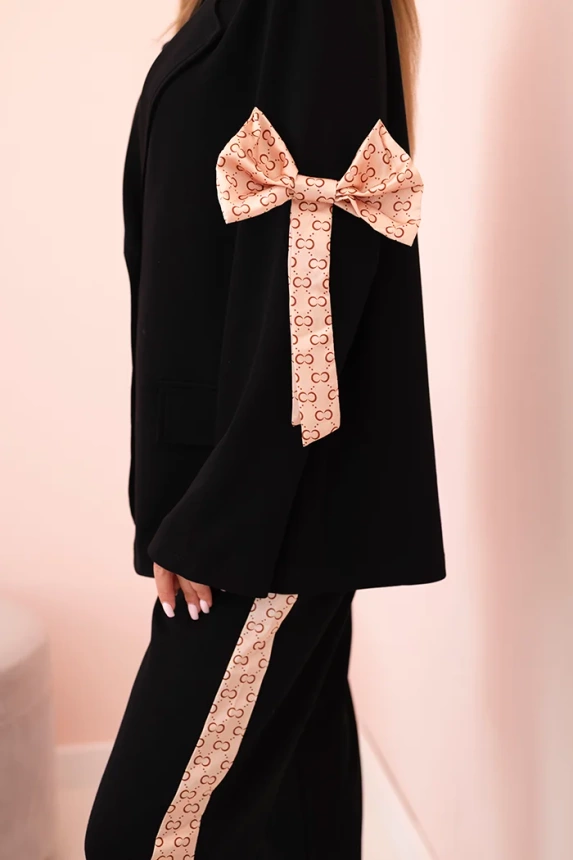 Women's set with viscose – blazer with lapels and pants with black piping black