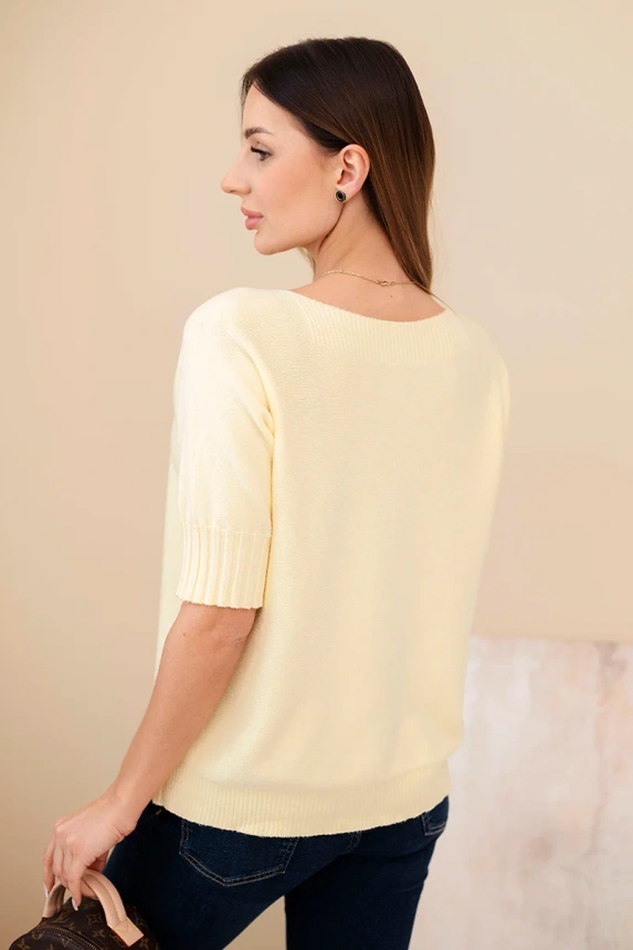 Sweter damski z wiskozy z krótkim rękawem żółty