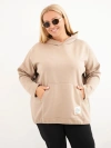 Bluza damska Plus Size masełko z kapturem i kieszenią kangurką camelowa