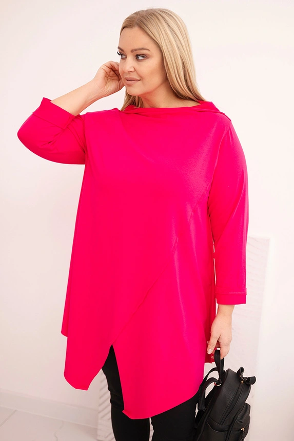 Dámská bavlněná blůza Plus Size asymetrická s ohrnovacími rukávy fuchsie