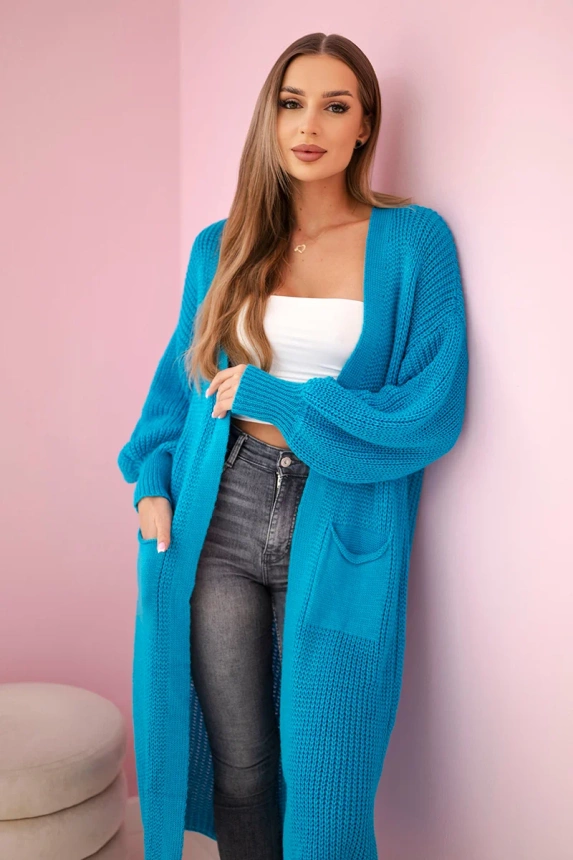 Sweater long cardigan turquoise