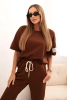 Damen-Set aus Viskose mit kurzem Arm und Hose, schokoladenfarben