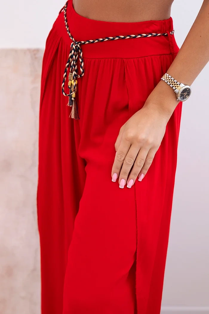 Women's viscose trousers with leg slit red