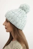Damenwintermütze mit Pompon aus Wolle K424 mintgrün