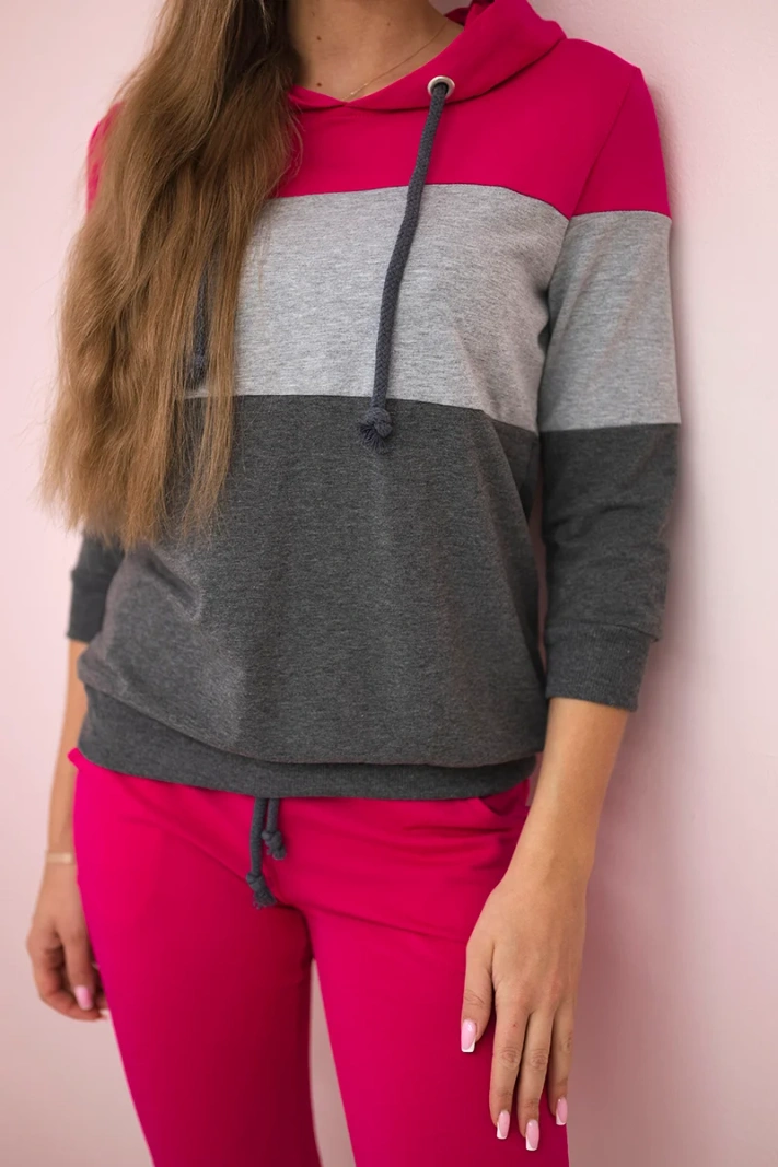 Fuchsia+Grau gestreiftes Set
