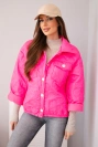 Women's spring quilted jacket with floral pattern neon pink