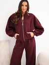 A set women's with viscose addition with zip and stand-up collar burgundy