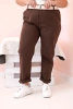 Spodnie damskie bawełniane Plus Size z paskiem brązowe