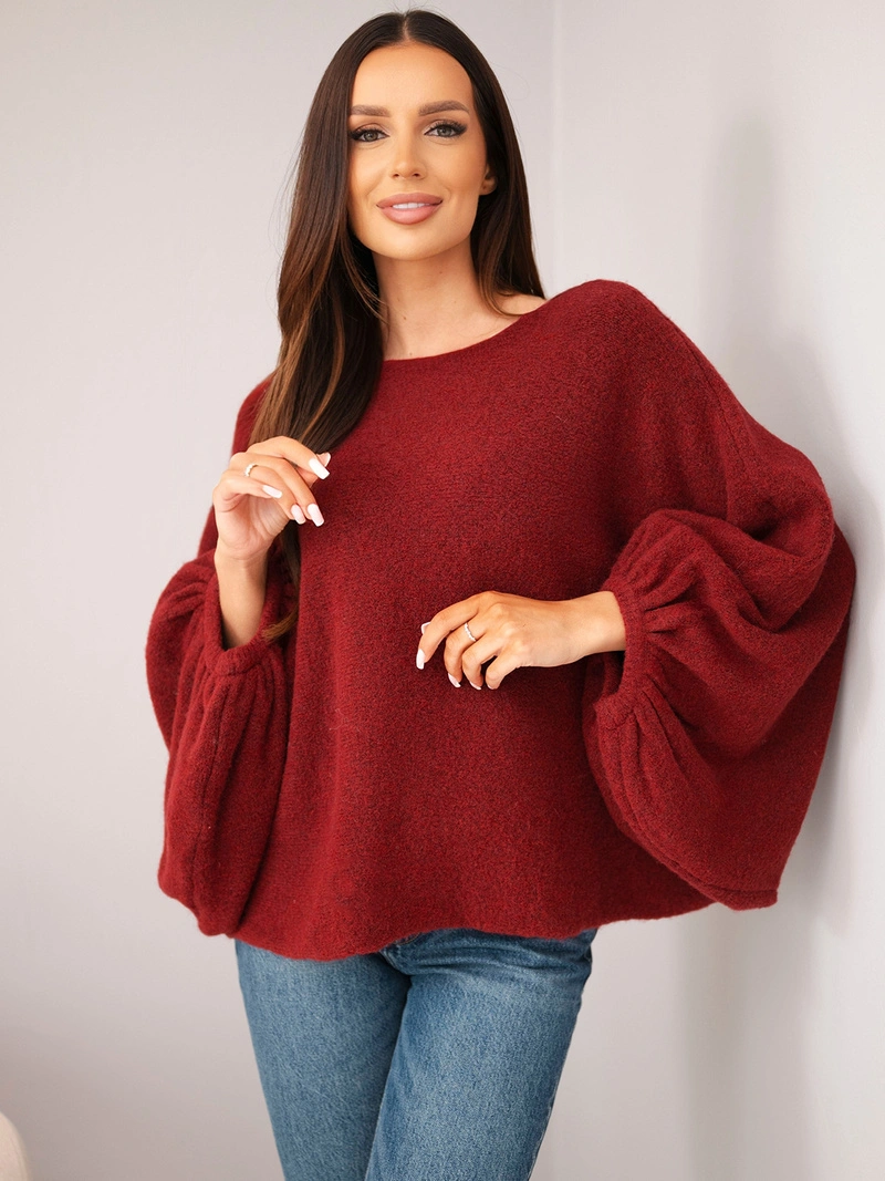 Oversize-Damenpullover mit Alpaka bordaux