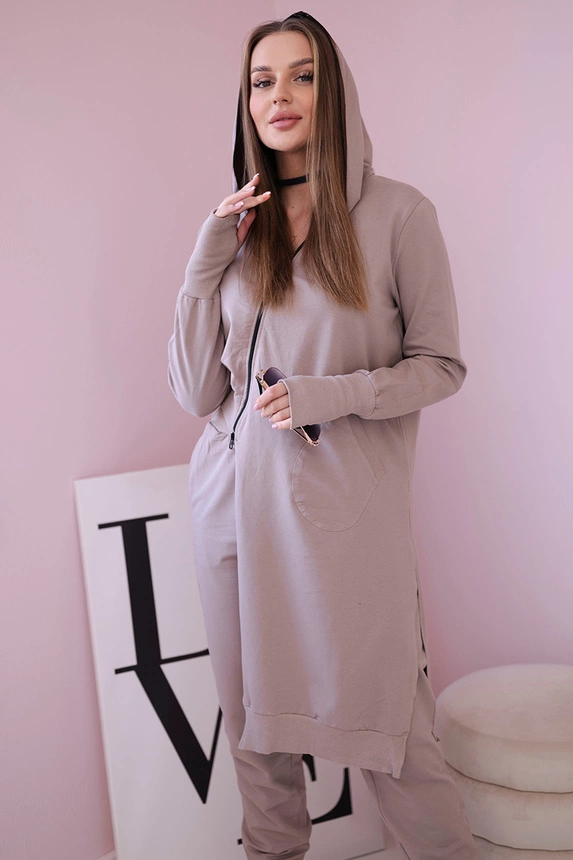 Sweatshirt-Set mit längerer Seite dunkelbeige